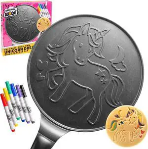 CucinaPro Large 10" Unicorn Pancake Pan - Nonstick Skillet with Set of 6 Edible Food Markers for Decorating Pancakes, Aluminum, Electric and Gas Stovetop Compatible