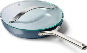 Caraway Nonstick Ceramic Frying Pan With Glass Lid (2.7 qt, 10.5") - Non Toxic, PTFE & PFOA Free - Oven Safe & Compatible with All Stovetops (Gas, Electric & Induction) - Navy