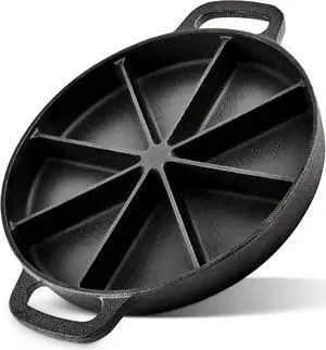 Modern Innovations Classic Cast Iron Wedge Pan, Non-Stick Cornbread Skillet with Easy Transport Handles, 8 Slice Divided Cast Iron Baking Pan for Scones, Biscuits, Breads & Desserts