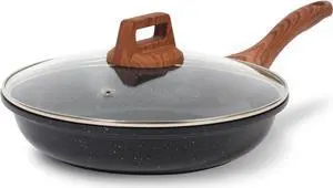 ESLITE LIFE Nonstick Ceramic Frying Pan Skillet with Lid, Non-Toxic Egg Omelette Kitchen Cooking Pans Compatible with All Stovetops (Gas, Electric & Induction), PTFE & PFOA Free (Black, 8" w/Lid)