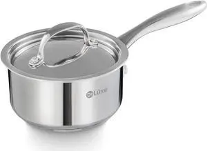 DELUXE Sauce Pan with Lid, 1 Quart Stainless Steel Saucepan with Stay-Cool Handle, Multipurpose Cooking Pot for Sauces Pasta, Suitable Induction/Electric Gas Cooktops, Dishwasher Oven Safe