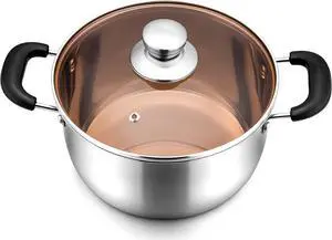 LIANYU 4QT Stock Pot, Stainless Steel Soup Pasta Pot with See-Through Lid, Heavy Duty Stockpot for Strew Simmer Boiling, Heat-proof Handle, Dishwasher Safe
