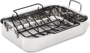 Anolon Triply Clad Stainless Steel Roaster / Roasting Pan with Rack - 17 Inch x 12.5 Inch, Silver