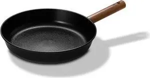 Aluminum Frying Pan with Titanium Coated Non-Stick Surface, 7-Layer Coating With Zelkova Wooden Handle, Restaurant & Business Grade, Made in South Korea (16.34L x 9.65W x 1.77H Inches)