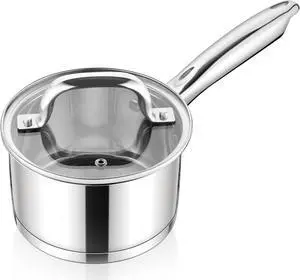 E-far 1 Quart Saucepan with Lid, Stainless Steel Small Sauce Pan Boiling Pot for Cooking, Compatible with All Stoves, Healthy & Non Toxic, Oven & Dishwasher Safe