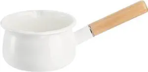 Jucoan 1 Quart Enamel Milk Pan with Dual Pour Spout, Small Enamel on Steel Saucepan Milk Pot Butter Warmer with Wooden Handle, Stove Top Soup Pot Simmer Pot for Home Kitchen Cooking Heating Boiling