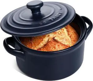 LE TAUCI 3 Quart Ceramic Dutch Oven for Bread Baking, Dutch Oven Pot with Lid for Sourdough Bread, Non-Coated and Non-Toxic Ceramic Bread Oven Pan, Use as Soup and Stew Pot, Midnight Blue