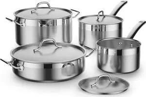 Cooks Standard Kitchen Cookware Sets Stainless Steel, Professional Pots and Pans Include Saucepan, Sauté Pan, Stockpot with Lids, 8-Piece, Silver