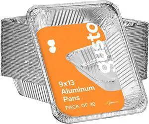 GUSTO [30 Count 9x13 Inch Aluminum Pans, Half-Size Deep Steam Foil Pans, Tin Pans Disposable - Pans for Baking, Cooking, Heating, Storing, and Food Prepping (Formerly Comfy Package)