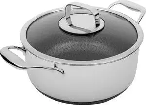DiamondClad 6 Quarts Nonstick Hybrid Saucepan with Lid - Kitchen Gift - Nonstick Stainless Steel Saucepan - Hybrid Cookware Set - Heavy Stainless Steel Pot - Dishwasher Safe - PFOA-free