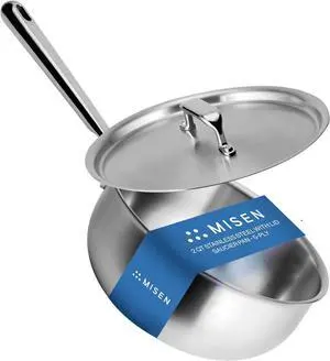 Misen Premium Saucier Pan with Lid & Stay Cool Handle - 5-Ply Stainless Steel Cookware - Gas, Electric & Induction Cooking, Thick Bottom, Heats Evenly - 3 Quarts