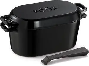 KooK Dutch Oven, Oven for Sourdough Bread Baking, with Lid, Dual Handles, Enameled Cast Iron, includes Lid Lever, Great for Baking Bread, Cooking and Roasting, Dishwasher Safe, 3.4 Qt, Black KooK Dutch Oven, Oven for Sourdough Bread Baking, with Lid, Dual Handles, Enameled Cast Iron, includes Lid Lever, Great for Baking Bread, Cooking and Roasting, Dishwasher Safe, 3.4 Qt, Black