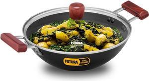 Hawkins Futura 3 Litre Deep Fry Pan, Hard Anodised Kadai with Glass Lid, Flat Bottom Kadhai, Black (AD30G)