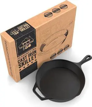 Fresh Australian Kitchen 12" Cast Iron Skillets Nonstick - Pre Seasoned Frying Pan Cookware Pan for Cooking