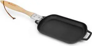 Cast Iron Sizzler Pan for Pizza Oven and Grill, 14 Inch Non-Stick Sizzling Fajita Skillet Rectangular Griddle Pan with Removable Handle for Stove Cooking Grilling Meats Seafood