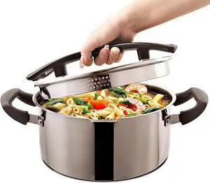 Stainless Steel Cookware Pasta Pot by Cyrder 3 Quart, Strainer in Glass Lid, Two Side Spouts, Capsule Bottom Stock Pot, Durable & dishwasher safe Stainless Steel Cookware Pasta Pot by Cyrder 3 Quart, Strainer in Glass Lid, Two Side Spouts, Capsule Bottom Stock Pot, Durable & dishwasher safe