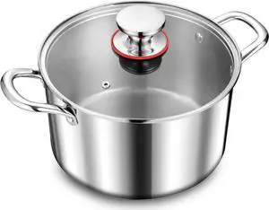 Herogo 8 Quart Stock Pot, 18/10 Stainless Steel Cooking Pot with Lid, 8 QT Pasta Stockpot with Handles, Tri-Ply Stockpot for Induction Gas Electric Stove, Dishwasher Safe