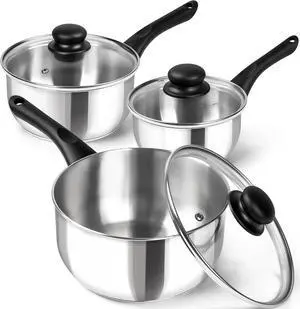 MICHELANGELO Stainless Steel Saucepan with Lid 6pcs, Triply Base Stainless Steel Pot Set, Saucepan Set with Bakelite Handle - 1QT & 2QT & 3QT MICHELANGELO Stainless Steel Saucepan with Lid 6pcs, Triply Base Stainless Steel Pot Set, Saucepan Set with Bakelite Handle - 1QT & 2QT & 3QT