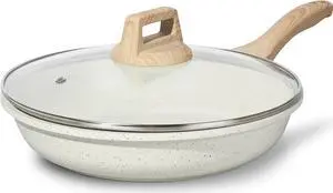 ESLITE LIFE Nonstick Ceramic Frying Pan Skillet with Lid, Non-Toxic Egg Omelette Kitchen Cooking Pans Compatible with All Stovetops (Gas, Electric & Induction), PTFE & PFOA Free (White, 8" w/Lid)