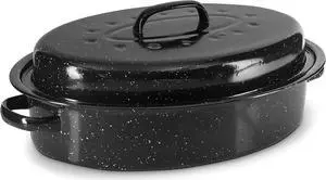 Granite Roasting Pans, Black (15" Oval Roaster Pan With Lid)
