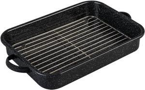 Granite Ware Open Roasting Pan with Flat Rack (Speckled Black) - Accommodates up to 25 lb poultry or roast.