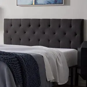 LUCID Mid-Rise Upholstered Headboard - Diamond Tufted - Padded Polyester - Adjustable Height from 34 to 46 - Easy Assembly - Bed Frame or Wall Mount - Sturdy - Charcoal - Queen Size