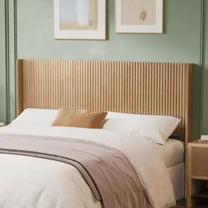 Wood Headboard Queen Size, 64.6" Wide Wooden Headboard Queen Headboard Only, Modern Farmhouse Headboards Queen Size, Wall Mounted Headboard, Fluted Panel, Wingback Boho Headboard, Natural