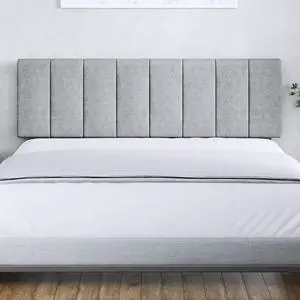 Vertical Channel-Tufted Mid-Rise Upholstered Headboard, Wall or Bed Frame Mount - Full or Queen (Gray)