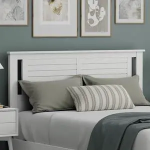Serene Poplar Wood Queen Headboard, Modern Farmhouse Panel with Horizontal Scoring, Queen Size Headboard in White, Casual Coastal Style, Easy Assembly, Quality Materials