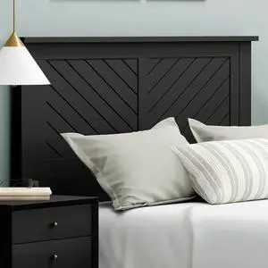 Serene Poplar Wood Full Headboard, Modern Farmhouse Panel with Chevron Scoring, Full Size Headboard in Black, Casual Coastal Style, Easy Assembly, Quality Materials