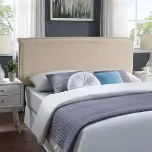 Modway Camille Linen Fabric Upholstered Queen Headboard in Beige with French Piping