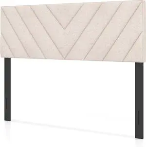 Giantex Linen Upholstered Headboard, Adjustable Width Button Tufted Headboard Only with Solid Wood Legs, Attach Frame, Rectangular Headboard for Queen Full Size Bed, Beige