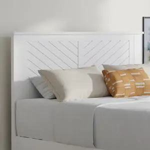 Serene Poplar Wood Full Headboard, Modern Farmhouse Panel with Chevron Scoring, Full Size Headboard in White, Casual Coastal Style, Easy Assembly, Quality Materials