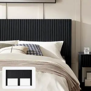 mopio Brooklyn 80.8" Headboard Only, Wood Headboard, Modern Farmhouse, Boho, Wall Mount, Fluted Panel, Wingback Design (Black Oak, King)