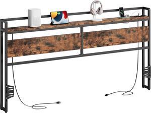 ELYKEN Headboard for King Size Bed, Backboard with Outlets, USB Port, LED Light, Headboard with Shelf, Freestanding Sturdy Back Board with Adjustable Accessory to Different Bed Frames, Rustic Brown