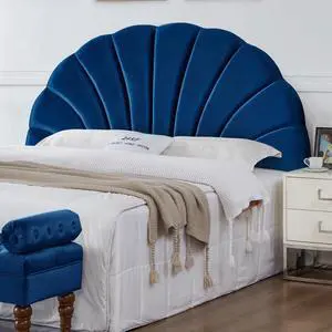 24KF Stunning Crown Design King Headboard, Upholstered Soft Velvet Petal Pattern Headboard King/CA King-6039-K-Navy
