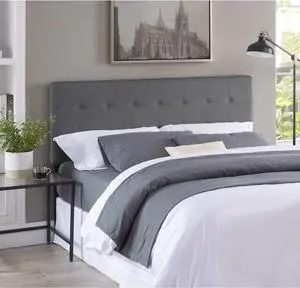 Naomi Home Jessenia Full headboard only, Height Adjustable Full Size Bed Headboard, Square Tufted Headboard with 12 Positions, Metal Legs, Wall/Bed Mount, Linen Fabric headboard Full, Light Gray