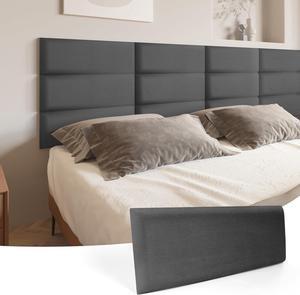 Art3d Peel and Stick Headboard for King, Full and Queen in Velvet Smoky Gray, Pack of 12 Panels Sized 9.84" x 23.62", Soundproof Wall Panels 3D, Upholstered Wall Panel