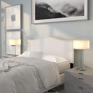 EMMA + OLIVER Upholstered Full Size Headboard with Nailtrim in White Fabric