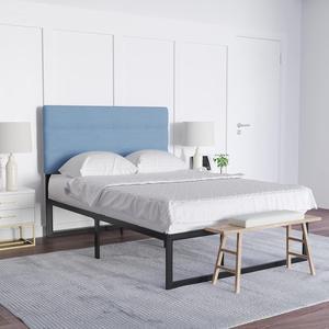 EMMA + OLIVER Gannon Full Headboard - Blue Fabric Upholstery - Adjustable Height - Assembly in 30 Minutes or Less - Suitable for Most Bed Frames (Not Included)