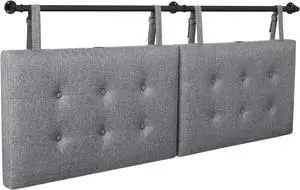 Wall Mount Headboard with USB Port for Queen Size Bed Only, Headboards with Adjustable Fabric Straps, Hanging Linen Fabric Padded Headboard for Bedroom