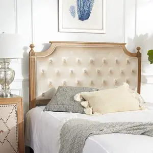 SAFAVIEH Home Collection Tufted Velvet Headboard, QUEEN, Beige/Rustic Oak