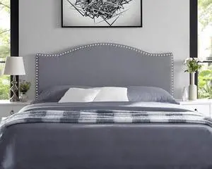 Naomi Home Catalina Full headboard only, Height Adjustable Full Size Bed Headboard, Nailhead Tufted Headboard with 12 Positions, Metal Legs, Wall/Bed Mount, Linen Fabric headboard Full, Light Gray