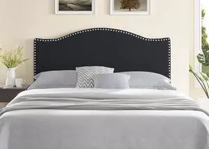Naomi Home Catalina Full headboard only, Height Adjustable Full Size Bed Headboard, Nailhead Tufted Headboard with 12 Positions, Metal Legs, Wall/Bed Mount, Linen Fabric headboard Full, Black