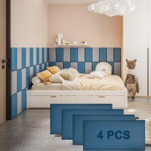 4PCS Anti-Collision Wall Padding 3D Peel and Stick Headboard Upholstered Wall Panels Blue Wall Mounted Headboard Soundproof Wall Panels