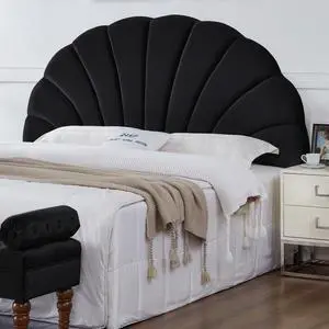 24KF Stunning Crown Design King Headboard, Upholstered Soft Velvet Petal Pattern Headboard King/CA King-Black