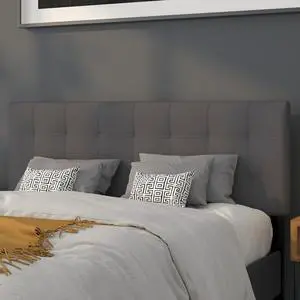 EMMA + OLIVER Quilted Tufted Queen Size Headboard in Dark Gray Fabric