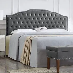 24KF Upholstered Button Tufted King Size Headboard with Nailhead Trim, Soft Velvet Fabric Headboard King/Cal King Size -Dark Gray 24KF Upholstered Button Tufted King Size Headboard with Nailhead Trim, Soft Velvet Fabric Headboard King/Cal King Size -Dark Gray