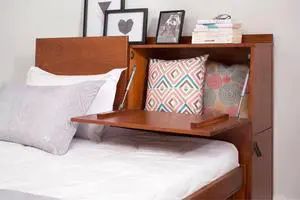 memomad Bali Headboard Storage Bookcase Style with 4 Doors Compartments (Queen Size, Caramel Brown Wood)