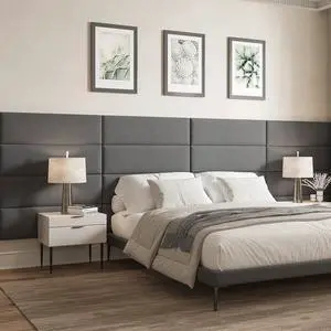 BELLEZE Upholstered Wall Panels, Twin, Single, or Queen Size Wall Mounted Headboards - Pack of 4 Panels, Grey (Each Individual Panel 38" x 11.5")